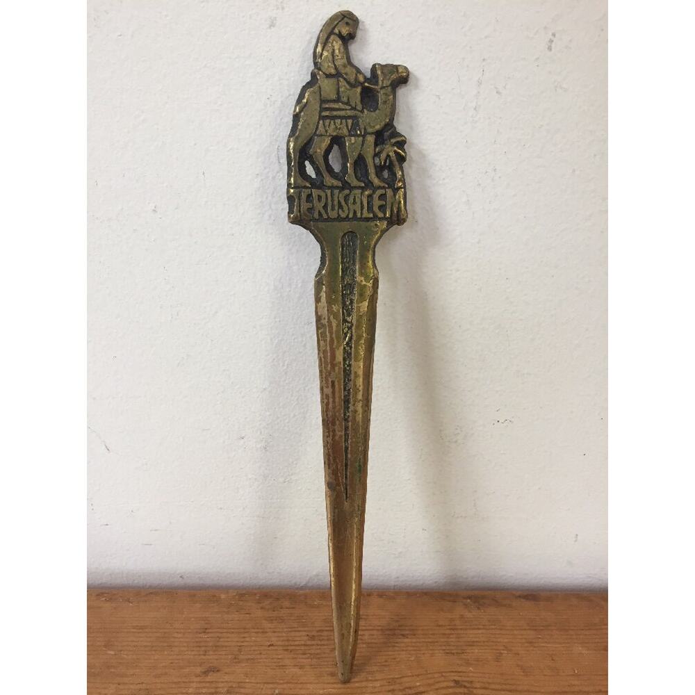 Vtg Judaism Solid Brass Jerusalem Israel Riding Camel Letter Envelope Opener